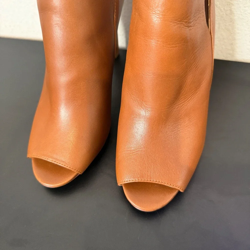 Michael Kors Brown Leather Open Toe High Heel Ankle Bootie Size 9.5 Lawson
